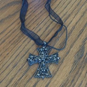 Black beaded cross necklace